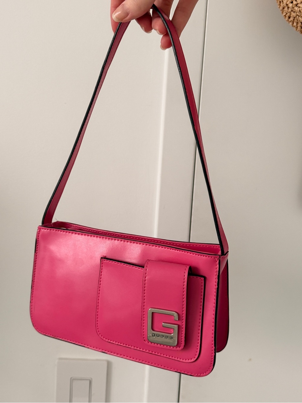 GUESS Hot Pink Shoulder Bag with Front Flap and Logo